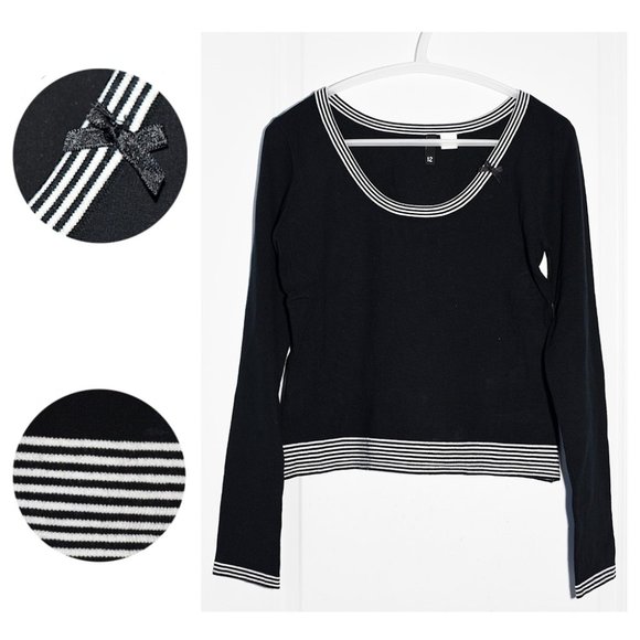 NWT H&M Vintage Y2K Sweater with Striped Knit Trim - Picture 1 of 3
